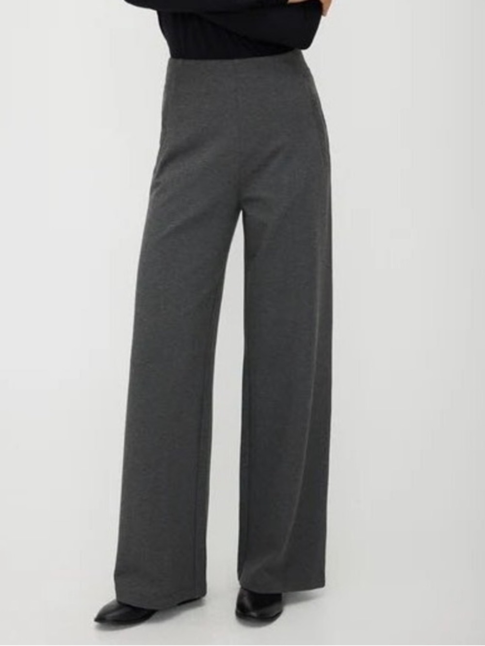NWT Gunex Dark Grey Virgin Wool Stretch Wide Leg Trousers Size 10
